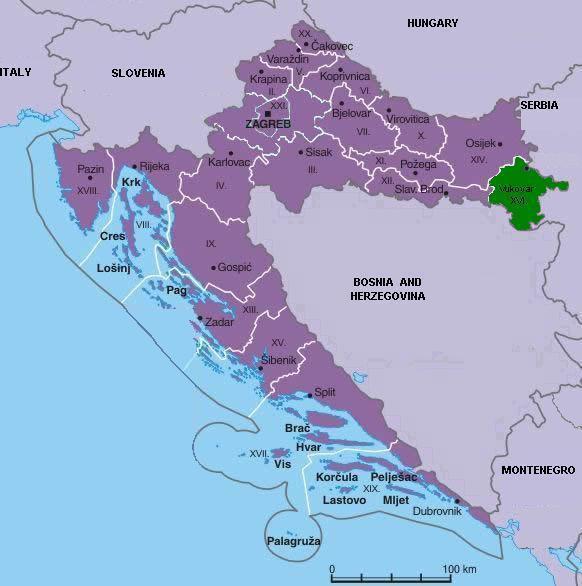 2. ZEMLJOPISNE ZNAČAJKE VUKOVARSKO-SRIJEMSKE ŽUPANIJE Vukovarsko-srijemska županija se prostire na površini od 2 448 km 2 što predstavlja 2,8% od ukupne površine Republike Hrvatske (87 609 km 2 ).