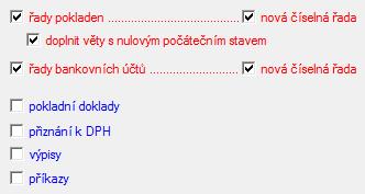 Peníze Při zahájení nového účetního roku se přehrává: řady pokladen úplné nastavení řad pokladen číslování, účtování, vlastnosti počáteční stavy - pro každou pokladní řadu (pokladnu) bude v novém