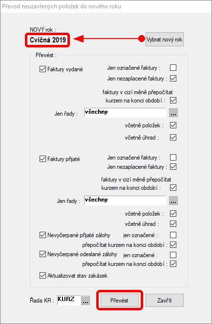 Úprava dat nového roku Nastavení Jakmile přehrajete veškeré číselníky, je vhodné přepnout program do nového roku a zkontrolovat tabulky v okně <Seznamy>.