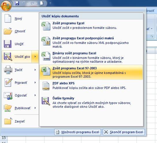 Zošit programu Excel 97-2003 ak doma pracujete so staršou verziou Excelu.