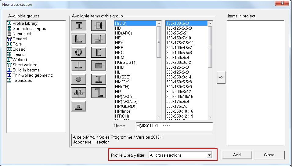 Profile Library Editor The Cross-section Manager as well as the New cross-section dialog will open.