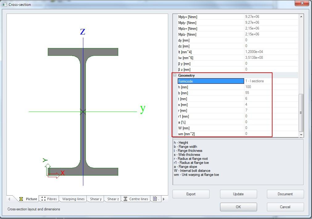 Kapitola 6 This cross-section can now be used within the Scia Engineer model, checks... - Close the Cross-section dialog by pressing. - Close the New cross-section dialog by pressing.