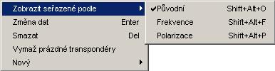 5.e Funkce transpondérů Pokud zvolíte konkrétní transpondér, budou zobrazeny pouze kanály náležící tomuto transpondéru.