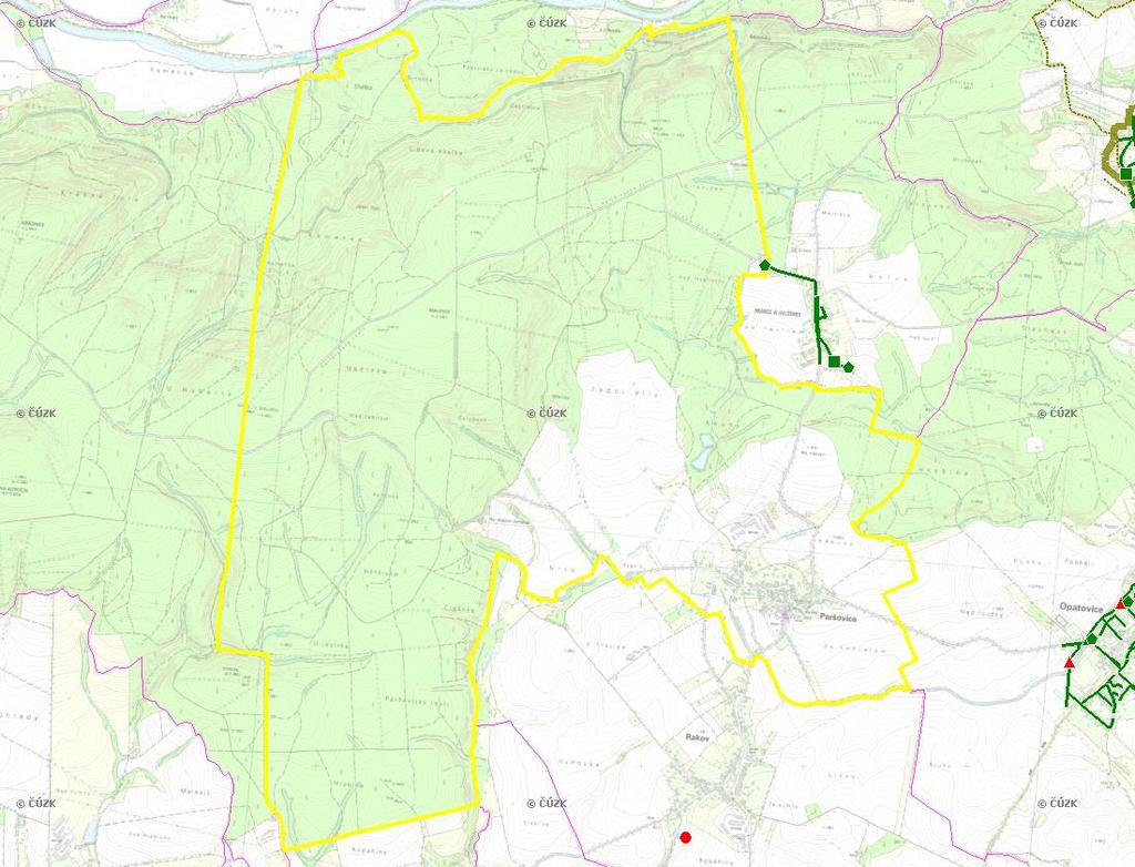 E. KANALIZACE A ČOV Mapa E1: Kanalizace - rozvody v obci Trasování sítí, lokalizace ČOV, čerpací stanice (ČS), výústě Obec: Paršovice Legenda: Kanalizace: Ochranné pásmo: Vyústění: do 2015 po 2015 I