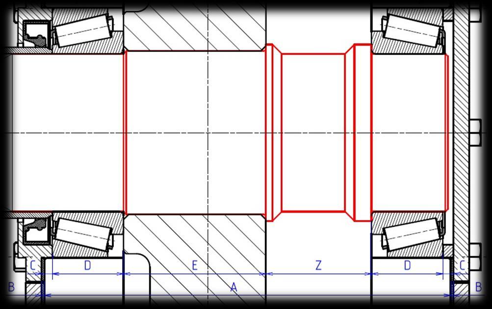 4.5.3 Uložení Hřídele III v převodové skříni Vyřešení rozměrového obvodu budou získány rozměry na hřídeli 3 tak aby bylo možné předepnout kuželíková ložiska a zároveň aby víčka byla utěsněna (obr. 4.