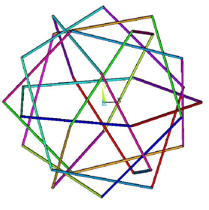 55 Icosidodecahedron [38] Cytoskelet modelujeme jako tensegritní strukturu, která se skládá z tahových a tlakových prvků.