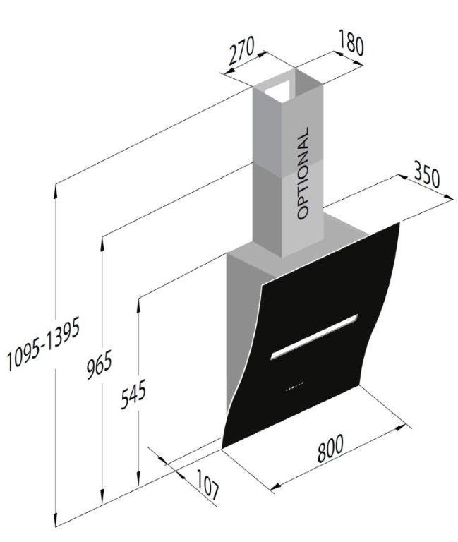 komín 99,00 nástenný digestor (bez komína) BOHEME šírka: 80 cm materiál: nerez AISI 430 a čierne sklo motor: 345-770 m3/h IEC, hlučnosť: 48-68 dba,