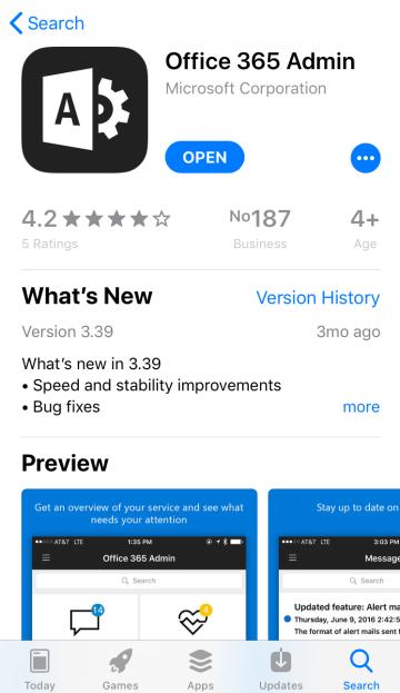 UTB ve Zlíně, Fakulta aplikované informatiky 74 Obrázek 34 Aplikace Office 365 Admin v App Store Po úspěšné instalaci a spuštění aplikace, je nutné zadat