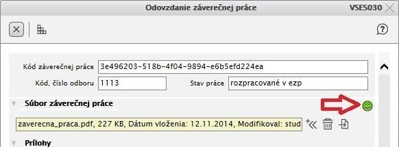 Záverečnú prácú vložíte vyhľadaním súboru v príslušnom adresári v počítači cez Prehľadávať (2) a kliknutím na tlačidlo Uložiť (3).