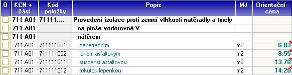 Montážní položky (například většina položek ceníku 711 Izolace proti vodě) tedy nemají v ceně zahrnuty náklady na hlavní materiál.