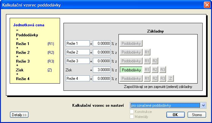 4 TVORBA CENOVÉ NABÍDKY jak se vypočítá jednotková cena a vpravo zase způsob výpočtu jednotlivých režií a zisku. Pokud chcete upravit výpočet zisku např.