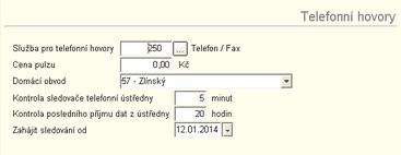 Kontrola sledovače telefonní ústředny - nastavení intervalu kontroly spojení s ústřednou, nula kontrolu vypne Kontrola posledního příjmu dat z ústředny - nastavení intervalu kontroly přenosu dat z