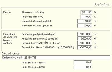 Ostatní 144 Poslední číslo odvodu - nastavení číselné řady odvodů cizích měn do banky ř Dveřní zámky: Výběr typu používaných dveřních zámků, změnit typ zámku lze jen podle licence.