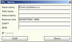 159 Recepce Savarin Vždy jeden z účtů musí být označen jako výchozí. Ostatní účty je možno vložit do hlavičky faktur při jejich tisku. 5.