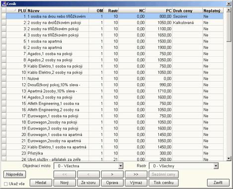 "Ceník". Slouží pro tvorbu ceníku prodejního sortimentu včetně služeb.