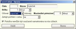 Pro jednotlivé časové údaje je třeba nastavit: Číslo - pořadové číslo časového údaje, lze jej měnit Název - stručný popis časového údaje Délka - jeden placený interval, jednotku času vyberete ze