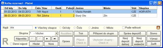 12 Jak najít založenou rezervaci V knize rezervací si konkrétní rezervaci vyhledáte pomocí tlačítka.