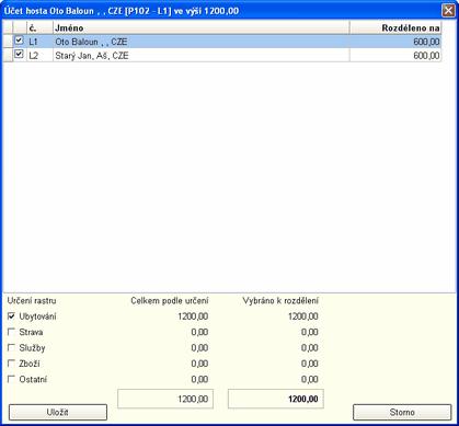 79 Recepce Savarin Označením vyberte hosty, kterým budou položky rozděleny na účet. Tlačítkem provedete rozdělení položek na účty jiných hostů. 4.3.