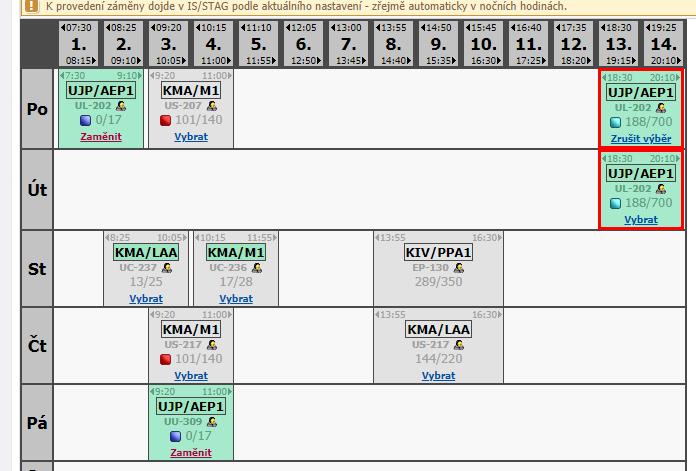 Předmět UJP/AEP1 nebo UJP/AEP3 V rozvrhu najděte kteroukoliv