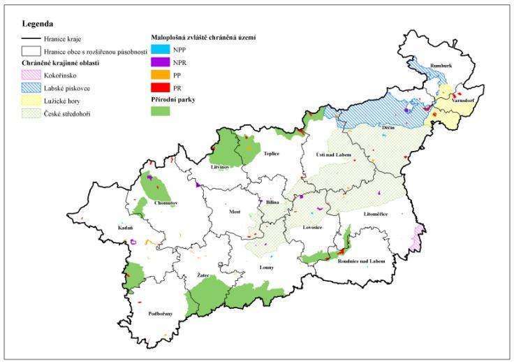 Ochrana přírody ÚZEMNÍ OCHRANA PŘÍRODY Na území Ústeckého kraje se z velkoplošných zvláště chráněných území (VZCHÚ) nachází Národní park České Švýcarsko (vyhlášen 1.