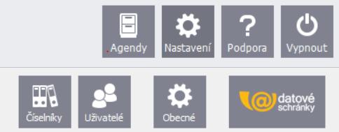 Nastavení Číselníky, uživatelé a datová schránka Po rozkliknutí tohoto tlačítka se zobrazí následující pole: ČÍSELNÍKY Slouží pro úpravu dvou sekcí. Lhůt a Složek do souborového úložiště.