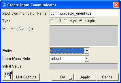 2 Vytvoření vstupních komunikátorů Vstupní komunikátory (Input Communicator) slouží k vytvoření položek polohy a orientace v Database Navigator.