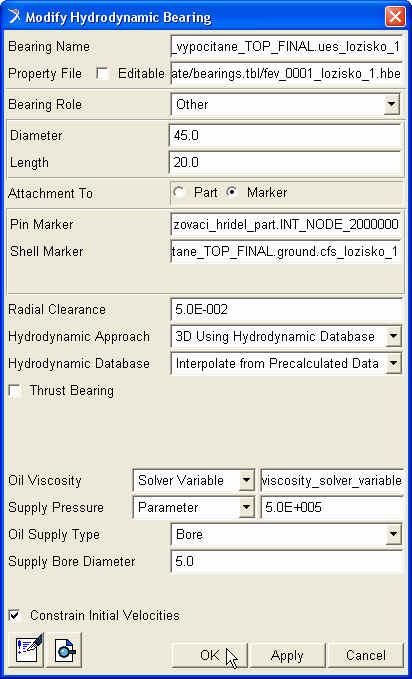 8 PARAMETRY A NASTAVENÍ PRO VÝPOČET KLUZNÉHO LOŽISKA V PROGRAMU ADAMS/ENGINE Pro výpočet kluzných ložisek v programu ADAMS/Engine je zapotřebí znát pouze tyto rozměry a hodnoty: vnitřní průměr