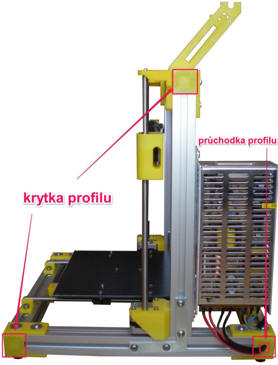 Krytky profilů Zbývá už jen doplnit 4x plastové díly profile cover a 2x profile cover hole.