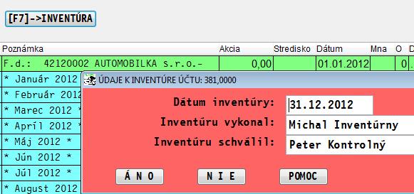 Prenos údajov do inventúry - všeobecné pravidlo. Program do inventúry prenáša: označené záznamy na prenos je určený kláves, tlačidlo [F7]INVENTÚRA.