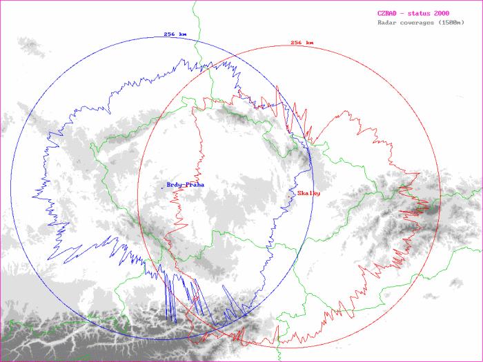UTB ve Zlíně, Fakulta logistiky a krizového řízení 27 Obrázek 5: Maximální dosah meteorologických radarů ČHMÚ (kruhy) a dosahy pro určování intenzit srážek.