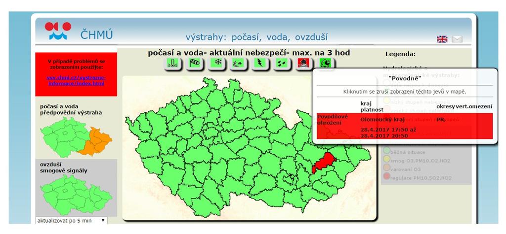 UTB ve Zlíně, Fakulta logistiky a krizového řízení 79 jevy spojené se silným větrem, led a námraza, bouřky s doprovodnými jevy, dešťové srážky, povodně a požáry).