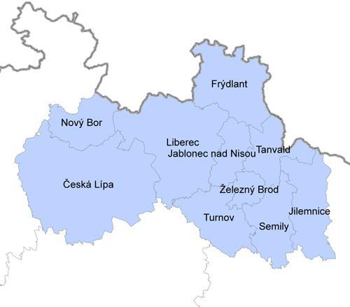 Obrázek 1: Správní obvody ORP Libereckého kraje