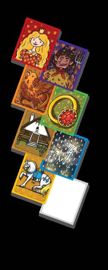 POHÁDKOVÉ KARTY Hru tvoří devět základních sad karet, které jsou barevně odlišené. Kromě toho je součástí ještě šedivá sada prázdných karet určených pro vlastní náměty a rozšíření hry.