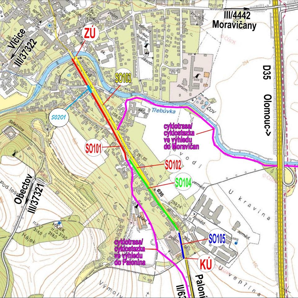 SO 101 Stezka pro chodce a cyklisty Délka v ose: cca 560 m Celková zpevněná plocha: cca 2400 m2 Stezka v délce cca 560 metrů bude sloužit pro chodce i cyklisty, samostatné pruhy budou odděleny