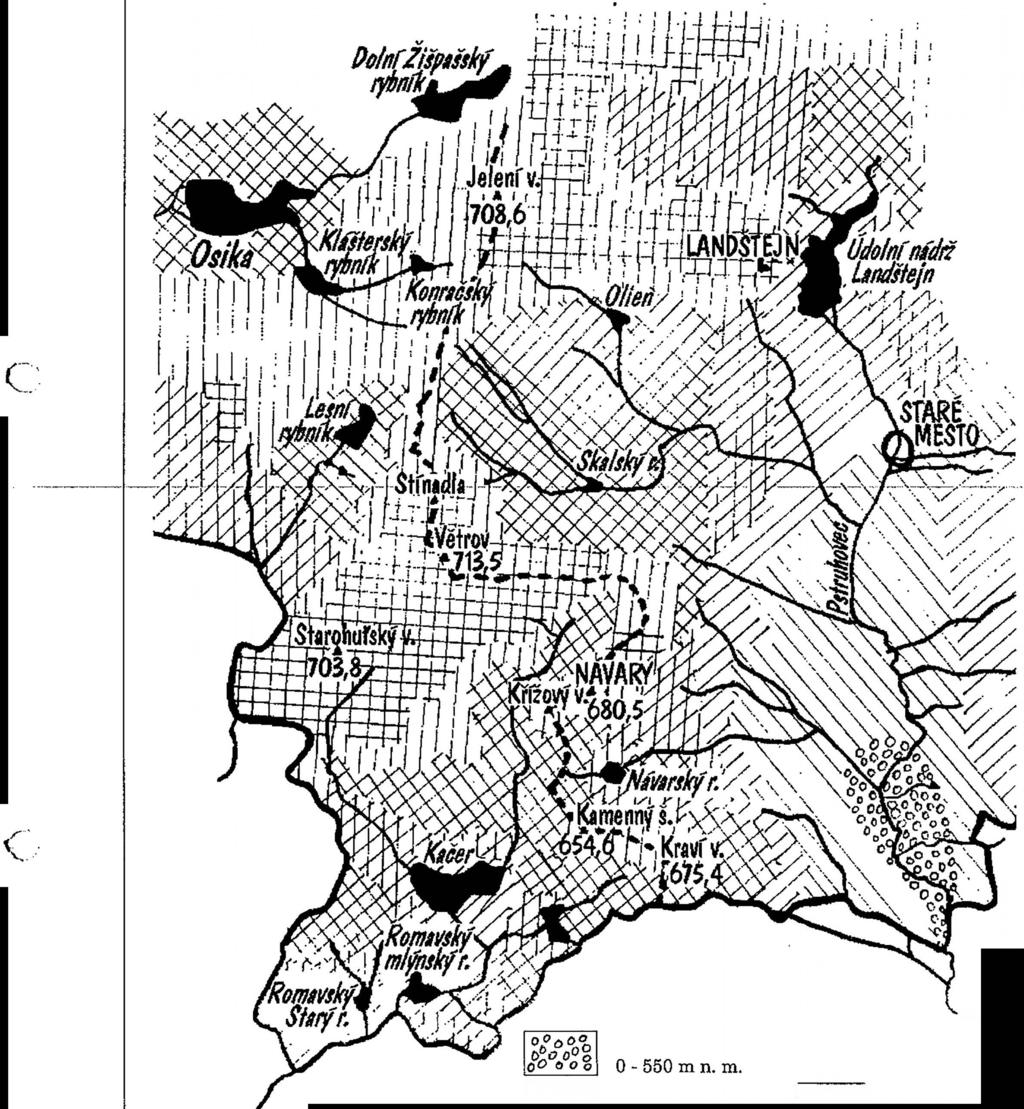ČESKÁ 011 KANADA'97 ZPRÁV A GEOLOGIKÉ SKUPINY,..,_ státní hranice - hlavní evropské rozvodí Labe-Dunaj -vodní tok vodní plocha Obr.