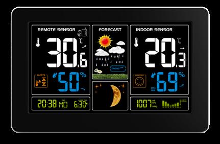 dosažení nastavené venkovní teploty paměť minimálních a maximálních dosažených hodnot teploty a vlhkosti, vnější i vnitřní možnost připojení až 3 bezdrátových senzorů, funkce cyklického přepínání