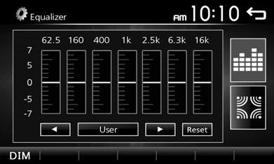 ÑÑHlasitost 2 Dotkněte se [Settings]. 3 Klepněte na [Audio]. 4 Dotkněte se [Loudness]. Slouží k nastavení rozsahu zesílení nízkých a vysokých tónů.