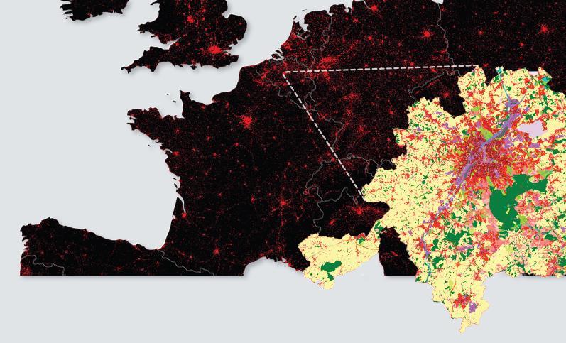 Obr. 10 Ukázka evropské mapy zastavěných oblastí zobrazuje rozsah urbanizovaných