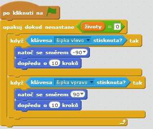 4. Část kódu V této části kódu, která se spouští ihned po startu nastavujeme podmínku pro proměnnou život, která se provádí tak dlouho, dokud se život nerovná nule.