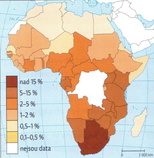 Opět se jedná o kartogram, který představuje podíl negramotných obyvatel v procentech nad 15 let v jednotlivých státech Afriky (viz obr. 3).