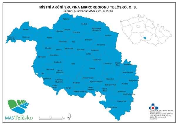 Obrázek 1 Poloha území a obce patřící do MAS Mikroregionu Telčsko k 31. 10. 2015 Tabulka 1 Základní údaje o místní akční skupině Název Místní akční skupina Mikroregionu Telčsko, z.