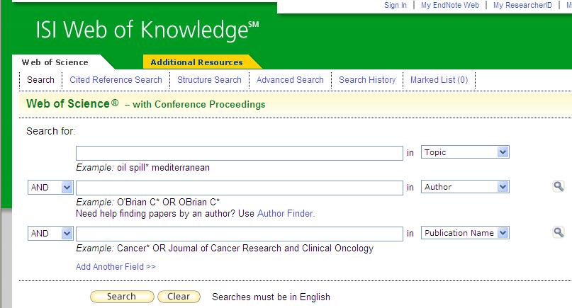 Zdroje informací ISI web of knowledge (www.isiknowledge.