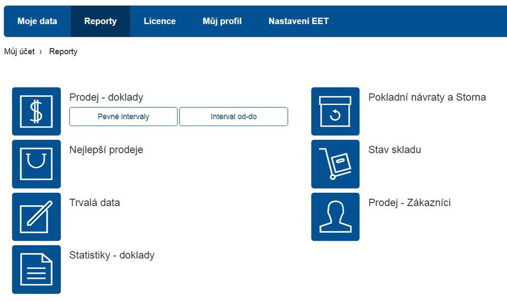 Report lze zobrazit pro požadované prodejny zadáním pevného intervalu nebo zadáním datumu od a datumu do.