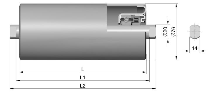 Tab. 4 Parametry nosného válečku, převzato [24] Obr. 10 Váleček nosné větve [24] Označení L [mm] L1 [mm] L2 [mm] Hmotnost rot.