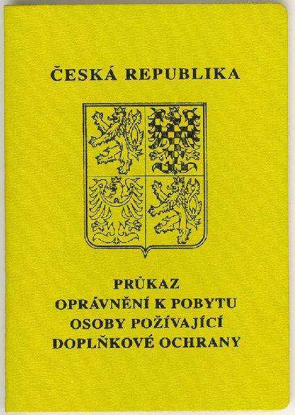 MEZINÁRODNÍ OCHRANA Délka pobytu Typ dokladu Vzor dokladu Průkaz má podobu biometrické karty, kde je v rubrice Druh povolení na prvním řádku uvedeno DOPLŇKOVÁ OCHRANA (v češtině a v