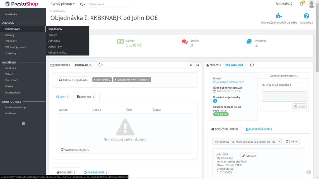 2. Analýza nejpoužívanějších open-source nástrojů pro administraci e-shopu Obrázek 2.8: Ukázka administrace Prestashop Menu obsahuje tlačítko, které přepne hlavní menu ze slovního výčtu do výčtu ikon.