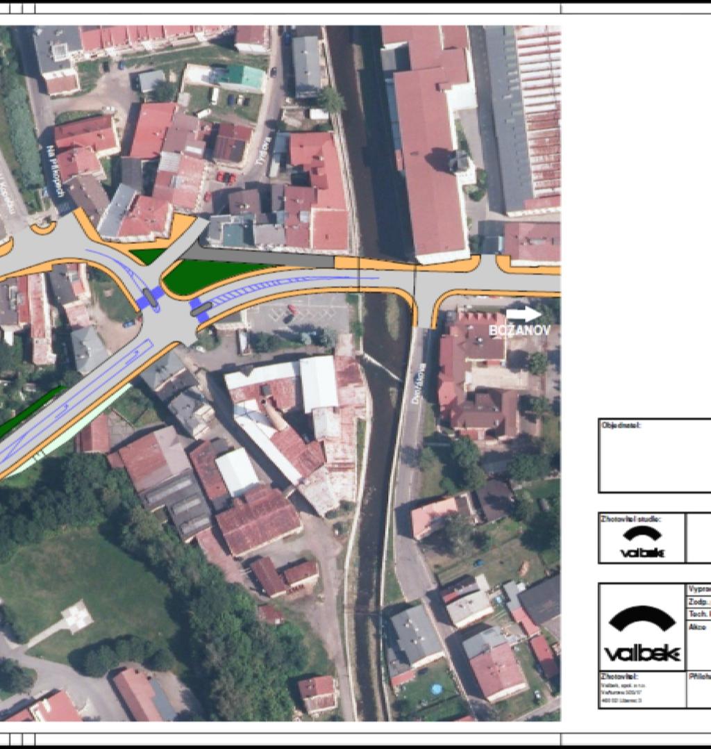 a 3. třídy je navržen koridor pro přeložení trasy silnice II/302, 303 a úprava trasy při průchodu zastavěným územím. Poslední návrh technického řešení firmy Valbek, spol.s r. o.