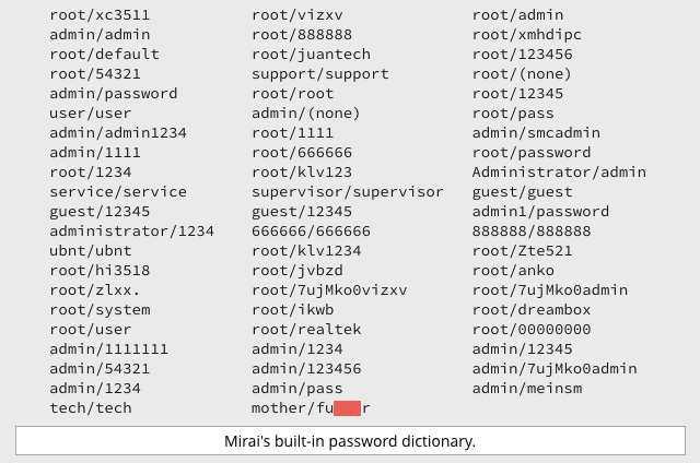 Jak funguje botnet MIRAI Zkouší se připojit Telnetem na porty 23 a 2323 Testuje malý slovník kombinací přihlašovacích jmen a hesel Po úspěšném přínku se spustí malware Ten zabije proces obsluhující