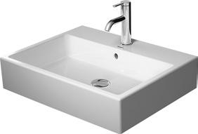 Vero Air Design by Duravit Popis výrobku mm kg Počet Objednací číslo Euro Bílá - 00 HygieneGlaze bílá - 20 Umyvadlová mísa broušená, bez přetoku, bez plochy pro armaturu, včetně upevnění 600 mm 600 x