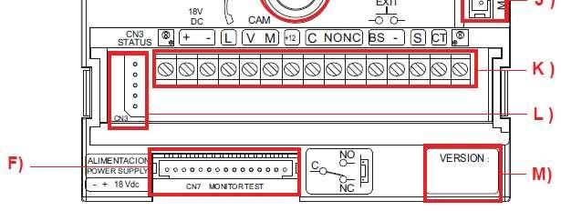 D) DL2 diagnostická LED * * diagnostická LED (DL2) Je-li zkrat mezi + a L, pak při vyzvánění z panelu LED dvakrát krátce problikne E) Natáčení kamery F) CN7